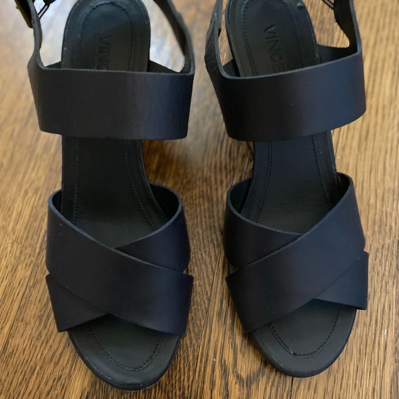 Vince Black Gwyn Wooden Wedge Sandals 7.5 - Picture 3 of 7